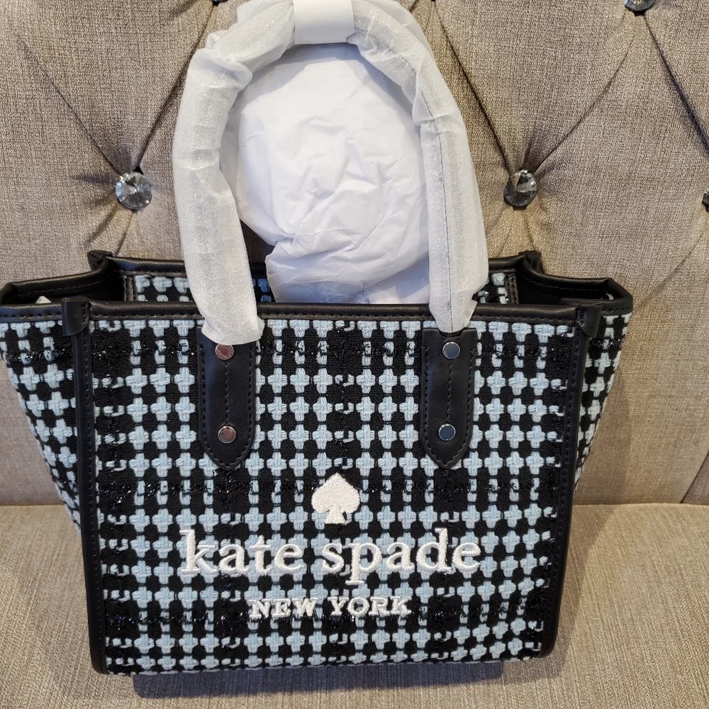 Rare ❗️Kate Spade Ella Tweed Fabric Small plaid Tote.